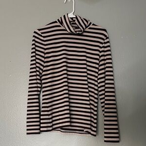 Striped Brown and Cream Turtleneck Top
